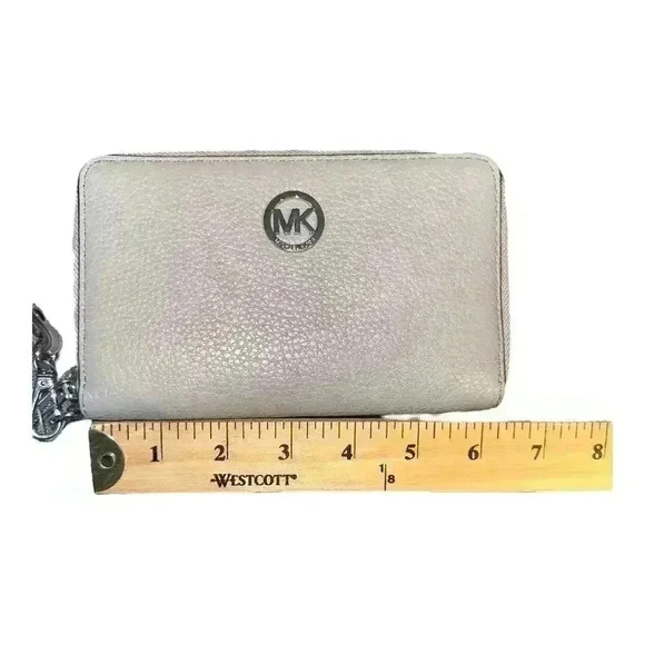 Michael Kors Gray Pebble Leather Zip Around Wristlet - Picture 6 of 8